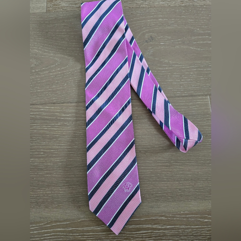 Versace stripes Pink and Black Tie - Picture 2 of 4